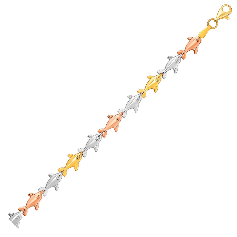 Dolphin Bracelet in 14K Three-Toned Yellow  White  and Rose Gold