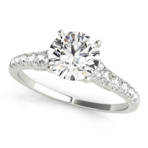 14K White Gold Round Diamond Engagement Ring With Single Row Graduated Band (1 3/4 ct. tw.)