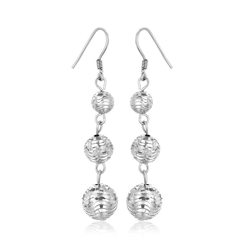 Sterling Silver Layered Textured Ball Dangling Earrings