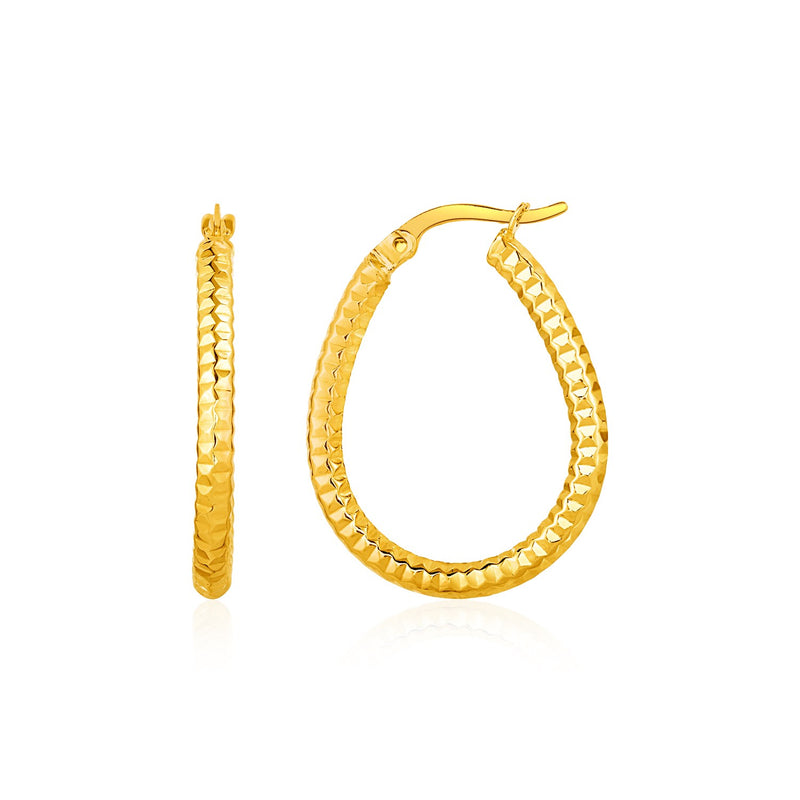 Textured Oval Hoop Earrings in 10K Yellow Gold