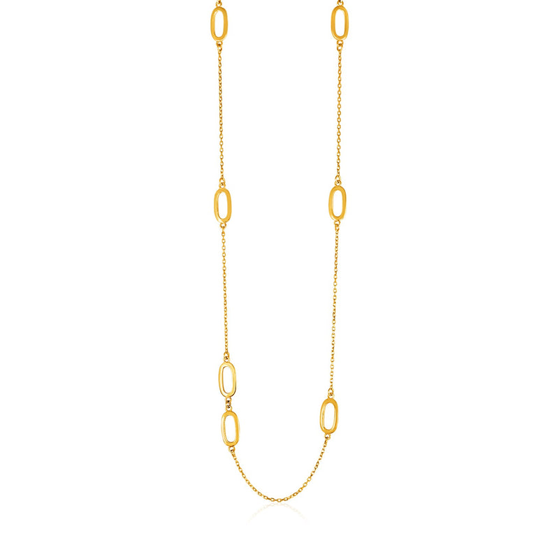 14K Yellow Gold Chain and Soft Rectangular Link Station Necklace