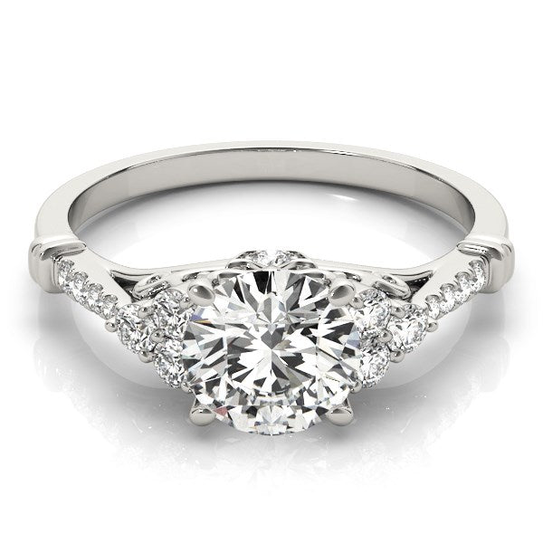 14K White Gold Side Clusters Round Diamond Engagement Ring (1 1/8 ct. tw.)