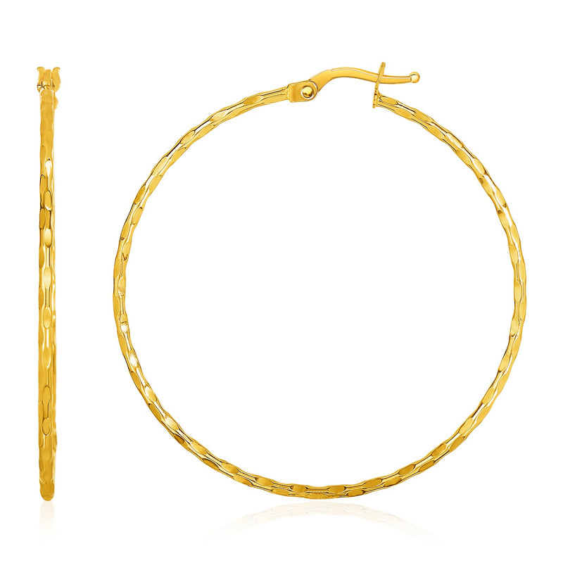 14K Yellow Gold Textured Hoop Earrings