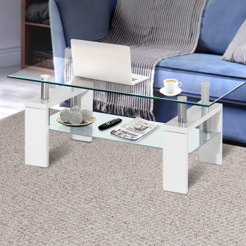 2 Tier Coffee Table Glass Stainless Steel - Pay 50% deposit & we deliver