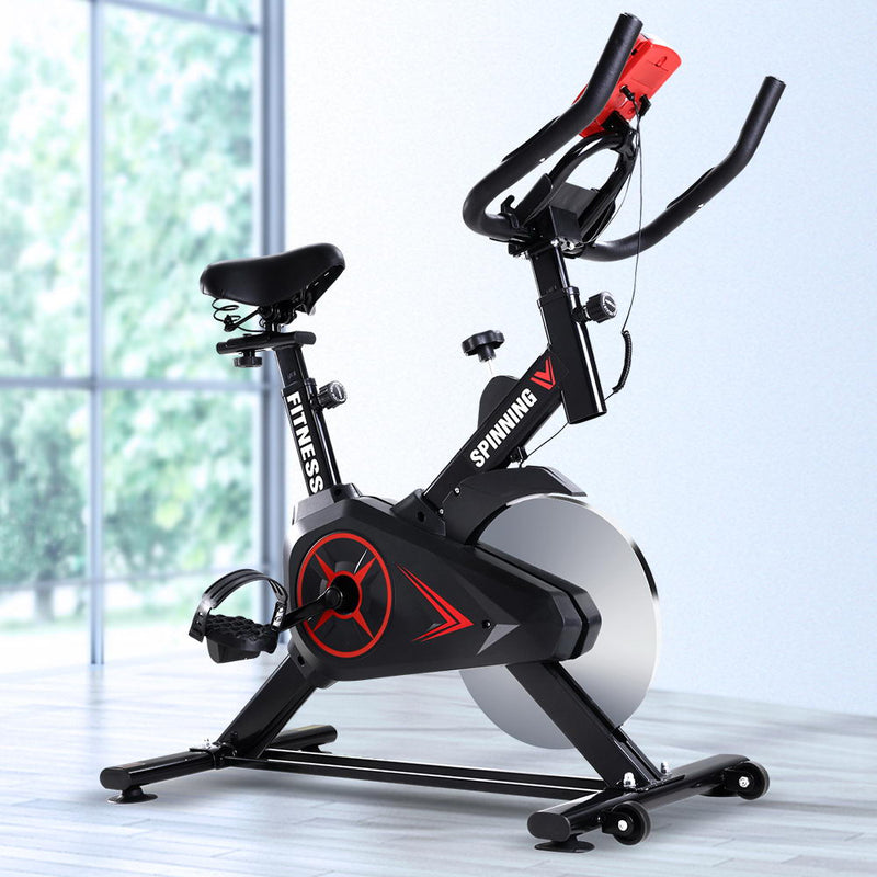 Spin Exercise Bike Flywheel Fitness Commercial Home Workout Gym Phone Holder Black