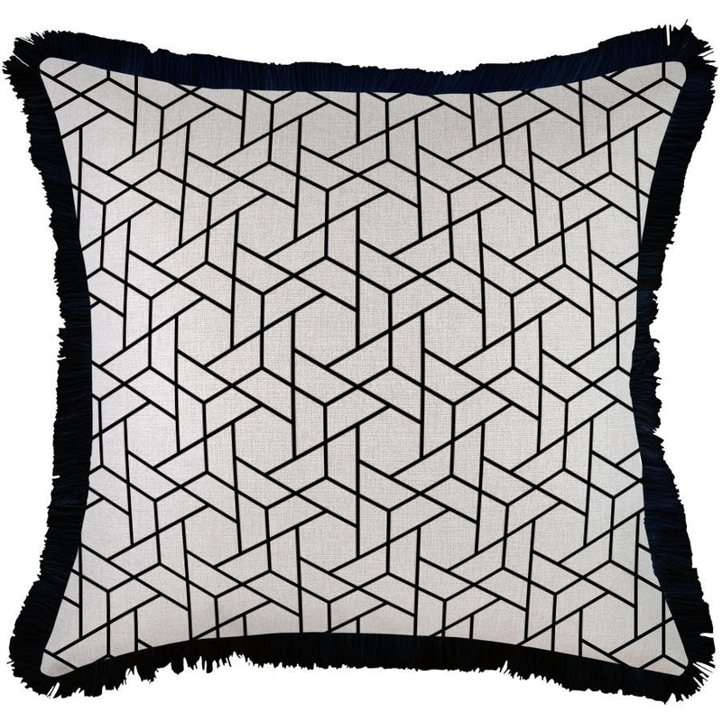 Cushion Cover-Coastal Fringe Black-Milan Black-60cm x 60cm