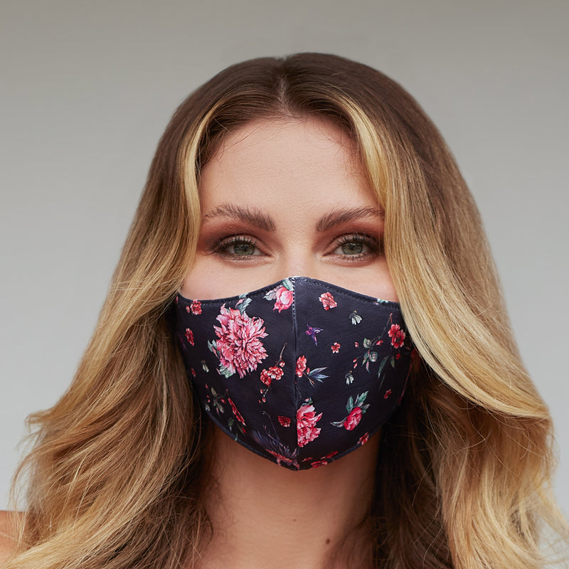 Black Bird Floral Face Mask