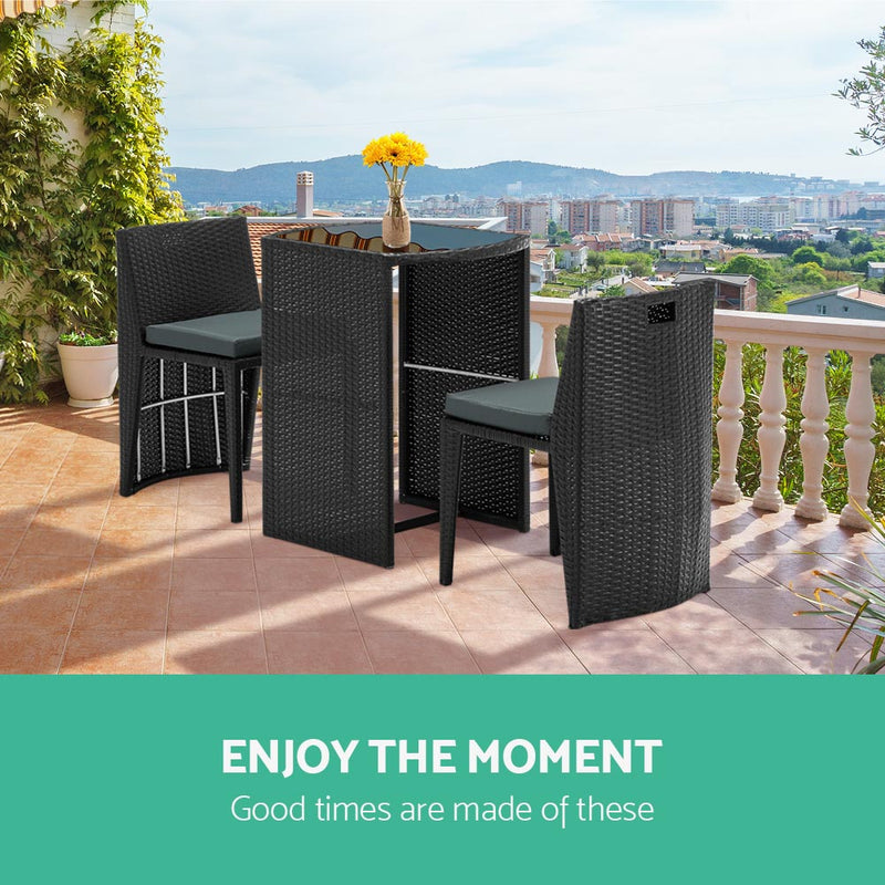 Gardeon 3 Piece PE Wicker Outdoor Table and Chair Set