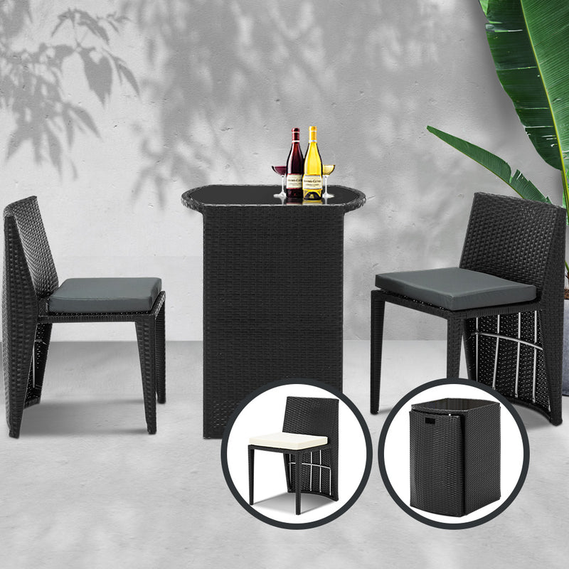 Gardeon 3 Piece PE Wicker Outdoor Table and Chair Set