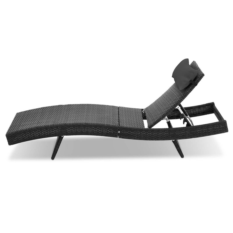 Gardeon Outdoor Wicker Sun Lounge - Black