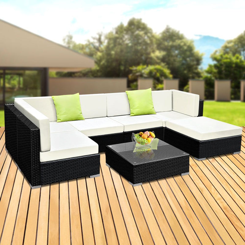 7PC Sofa Set with Storage Cover Outdoor Wicker