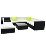 9PC Sofa Set with Storage Cover Outdoor Wicker