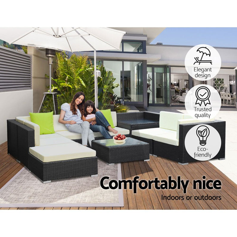 9PC Sofa Set with Storage Cover Outdoor Wicker