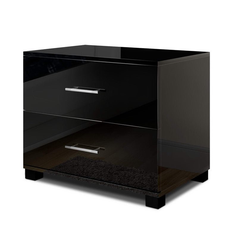 High Gloss Two Drawers Bedside Table - Pay 50% deposit & we deliver