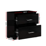 High Gloss Two Drawers Bedside Table - Pay 50% deposit & we deliver