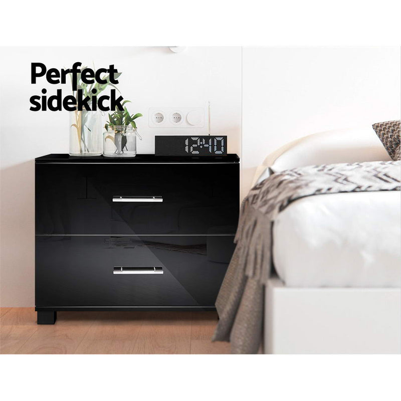 High Gloss Two Drawers Bedside Table - Pay 50% deposit & we deliver