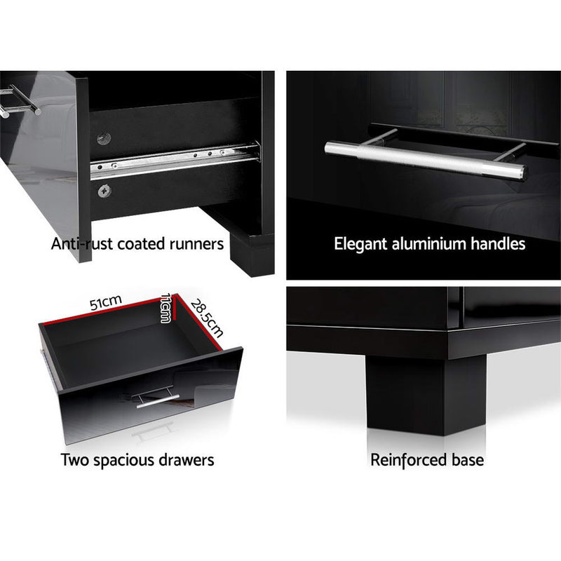 High Gloss Two Drawers Bedside Table - Pay 50% deposit & we deliver