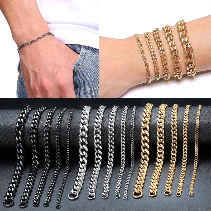 Unisex Simple 3-11mm Cuban Chain Bracelets