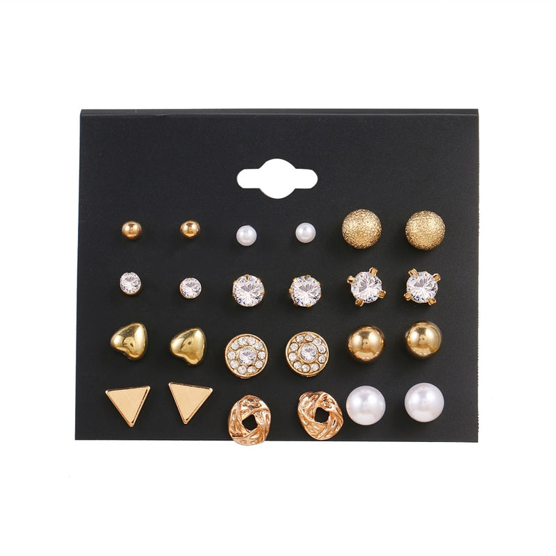 12 Pairs Flower Women'S Earrings Set Pearl Crystal Stud