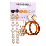 12 Pairs Flower Women'S Earrings Set Pearl Crystal Stud