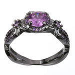 Black Gun Plated Natural Crystal Birthstone Women Rings