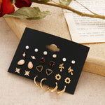 12 Pairs Flower Women'S Earrings Set Pearl Crystal Stud