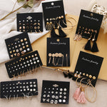 12 Pairs Flower Women'S Earrings Set Pearl Crystal Stud