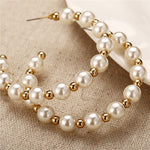 Simple Plain Gold Color Metal Pearl Hoop Earrings