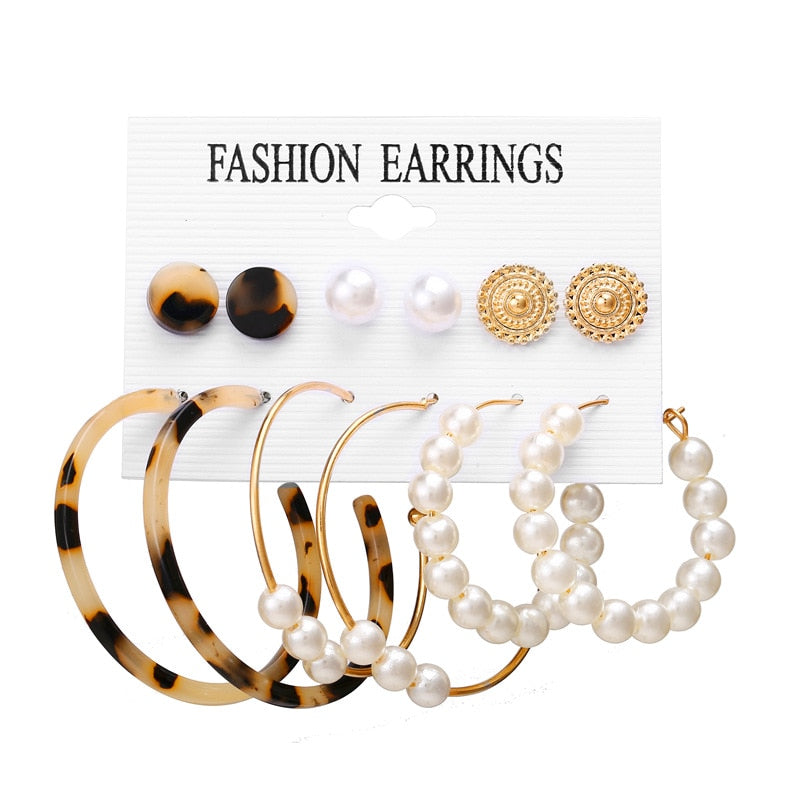 Simple Plain Gold Color Metal Pearl Hoop Earrings