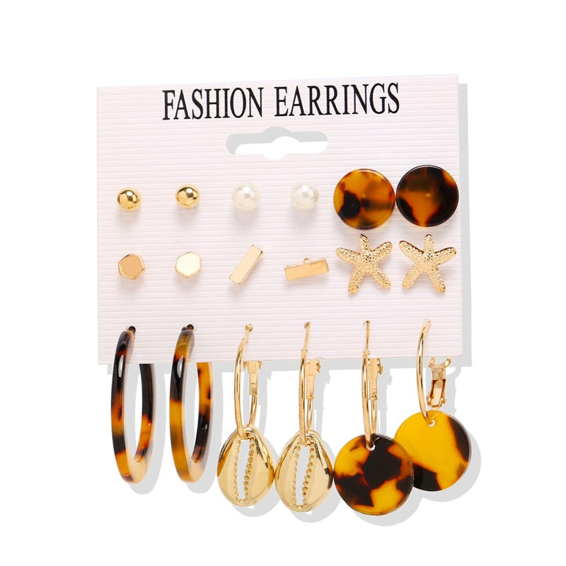 Simple Plain Gold Color Metal Pearl Hoop Earrings