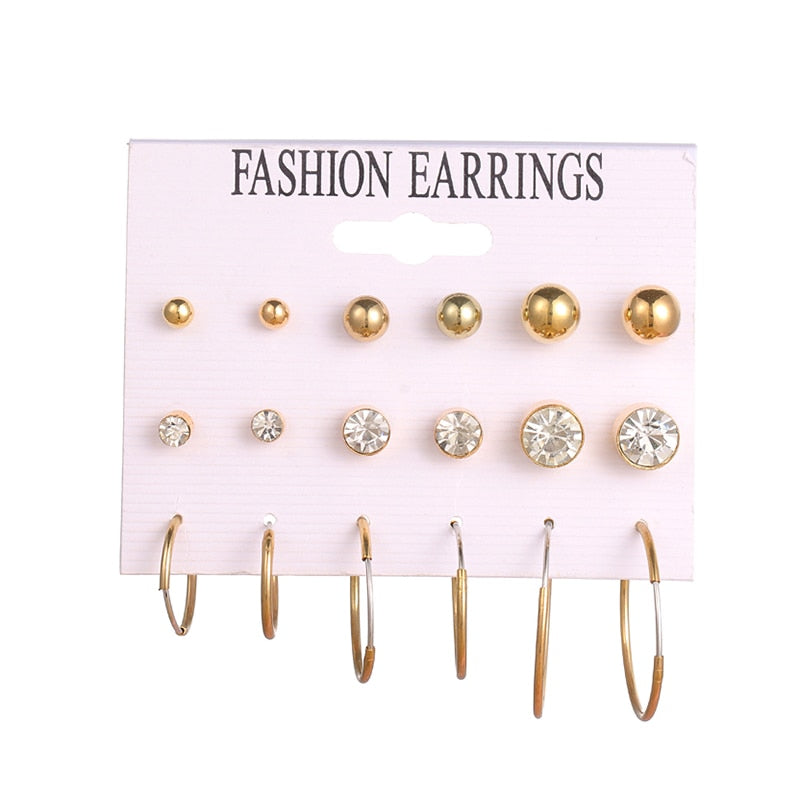 12 Pairs Flower Women'S Earrings Set Pearl Crystal Stud