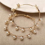 Simple Plain Gold Color Metal Pearl Hoop Earrings