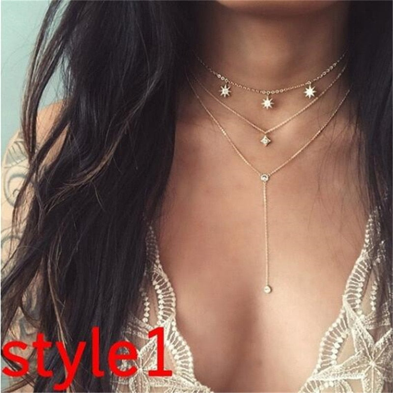 17KM Multilayer Crystal Moon Necklaces & Pendants for ladies