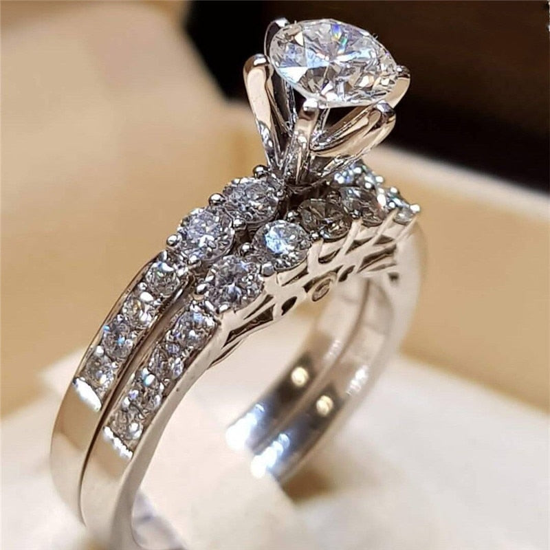 2Pcs Bridal Set Elegant rings for Women Sliver Color