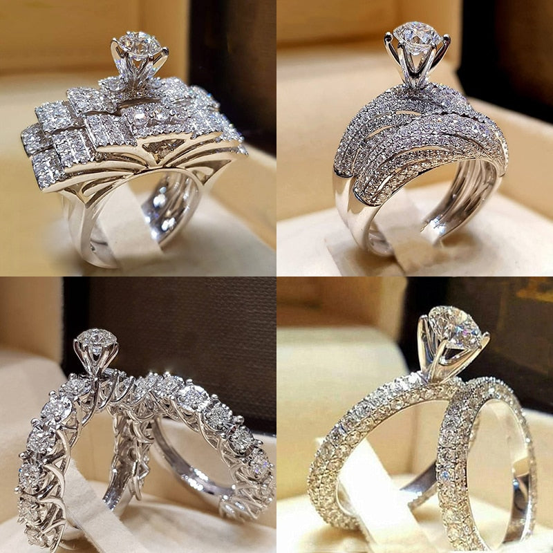 2Pcs Bridal Set Elegant rings for Women Sliver Color