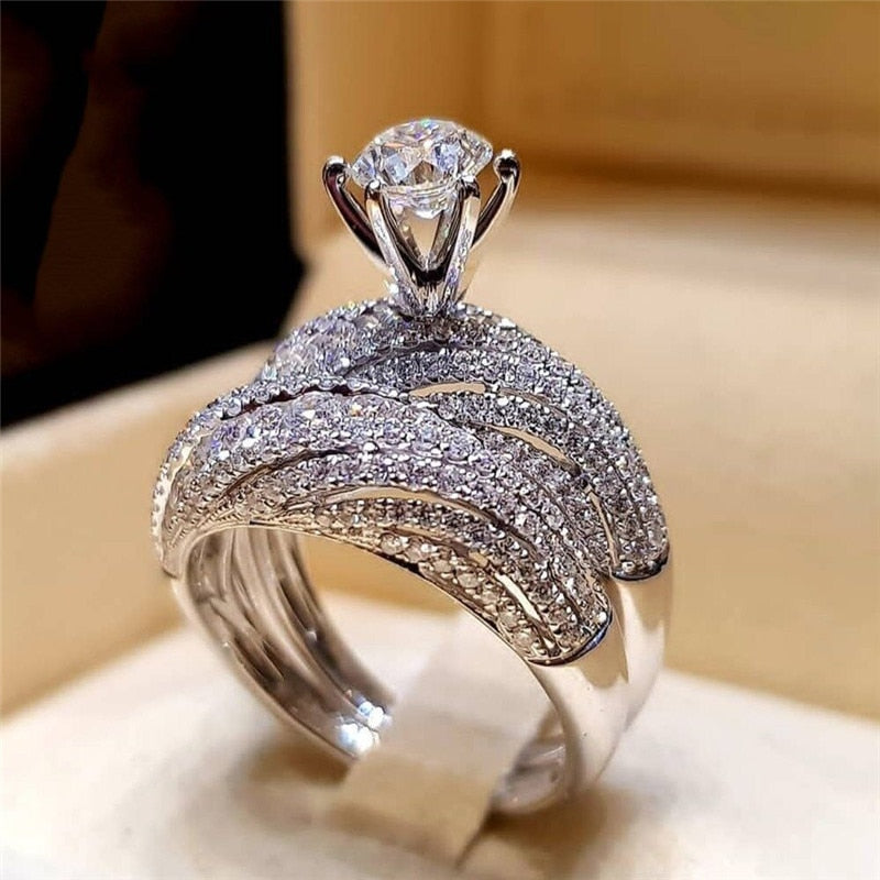 2Pcs Bridal Set Elegant rings for Women Sliver Color