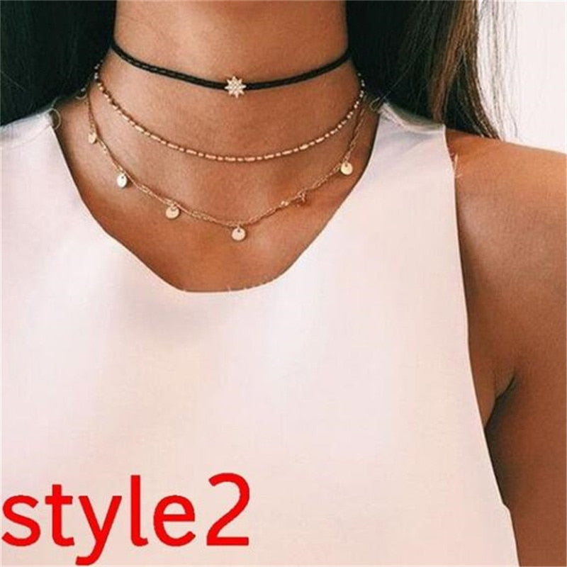 17KM Multilayer Crystal Moon Necklaces & Pendants for ladies