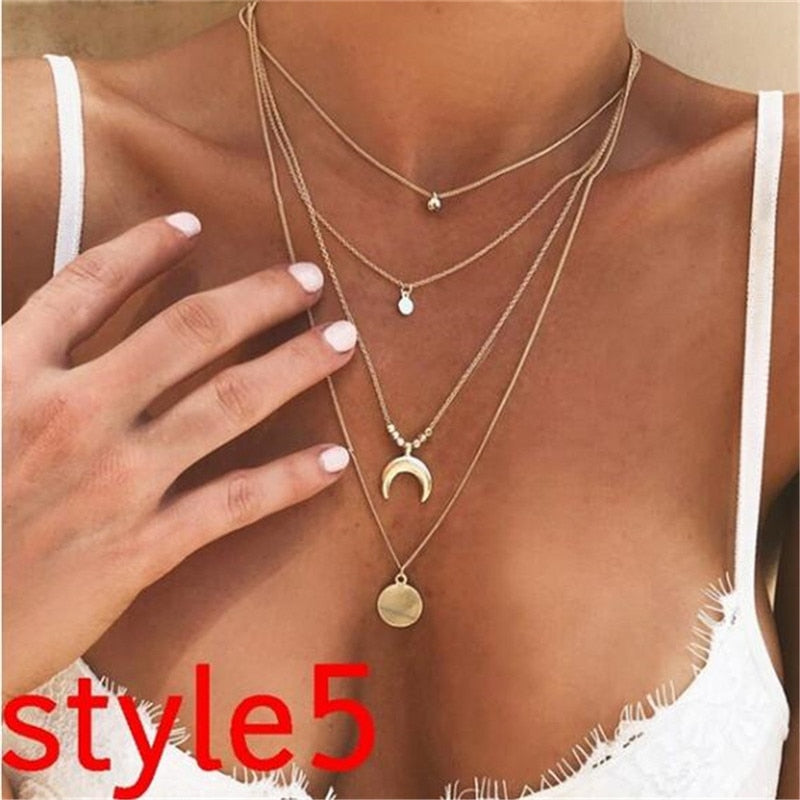 17KM Multilayer Crystal Moon Necklaces & Pendants for ladies