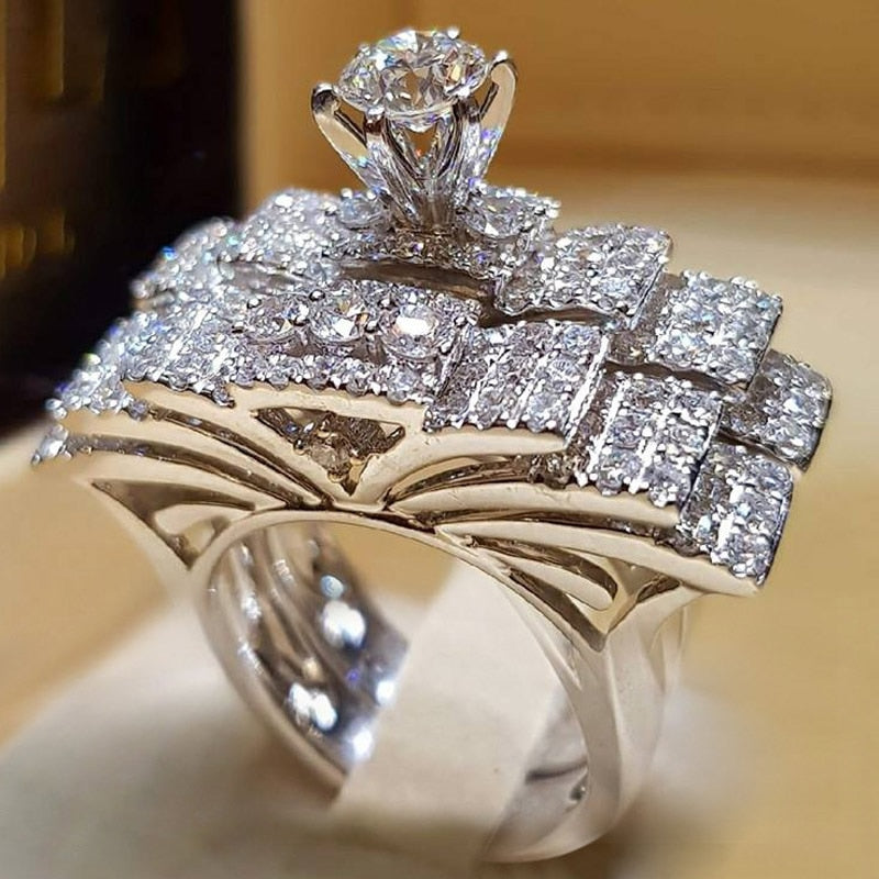 2Pcs Bridal Set Elegant rings for Women Sliver Color