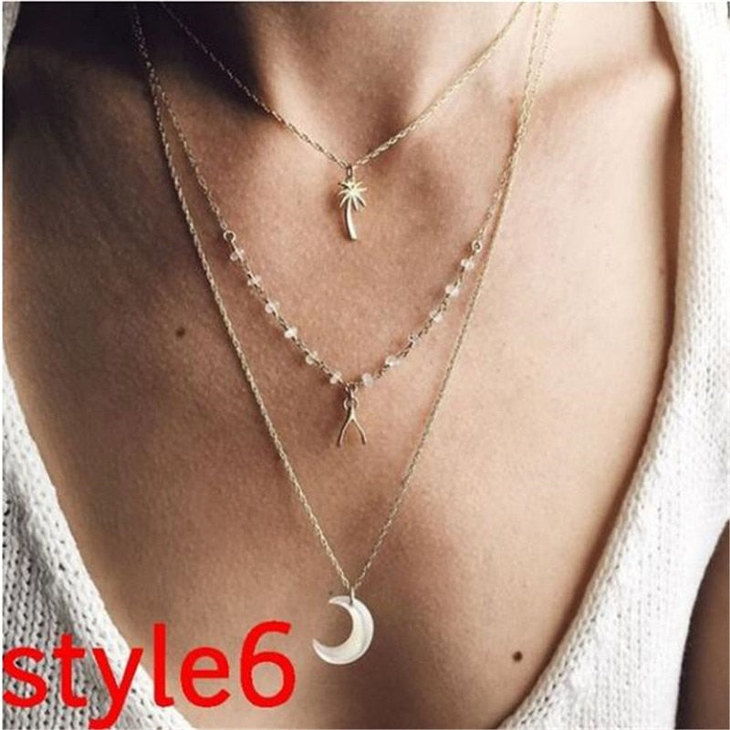 17KM Multilayer Crystal Moon Necklaces & Pendants for ladies