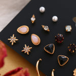 12 Pairs Flower Women'S Earrings Set Pearl Crystal Stud