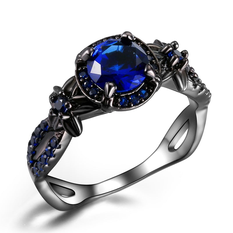 Black Gun Plated Natural Crystal Birthstone Women Rings