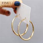 Simple Plain Gold Color Metal Pearl Hoop Earrings