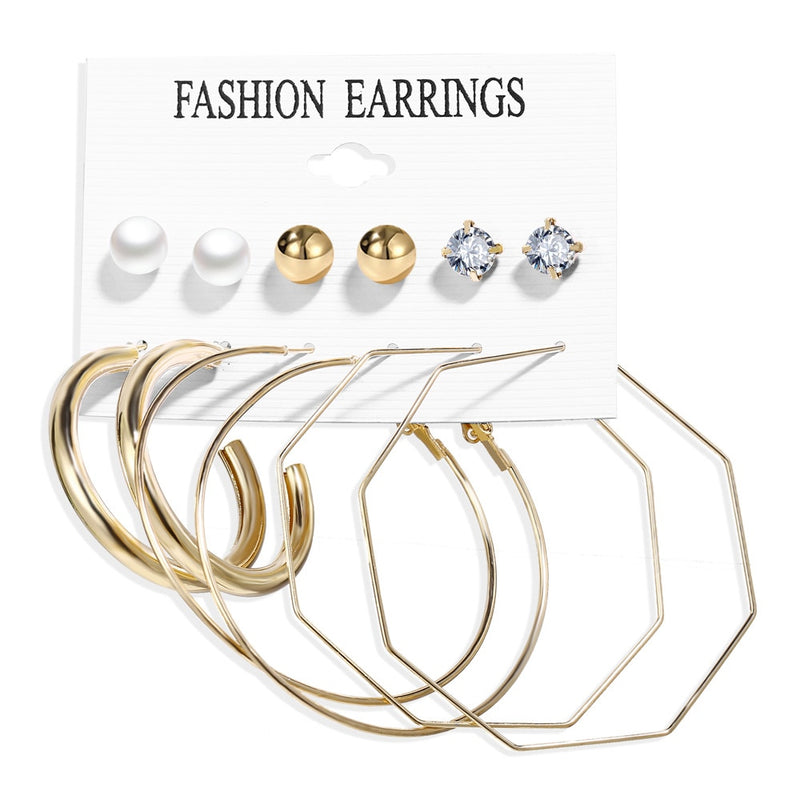 Simple Plain Gold Color Metal Pearl Hoop Earrings