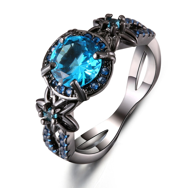 Black Gun Plated Natural Crystal Birthstone Women Rings