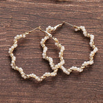 Simple Plain Gold Color Metal Pearl Hoop Earrings