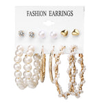 Simple Plain Gold Color Metal Pearl Hoop Earrings