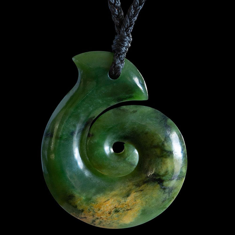 Huge Flower Jade Koru with Wooden Gift Box by Elliot Lewis