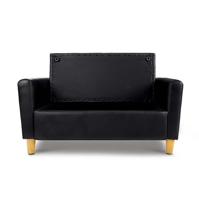 Keezi Storage Kids Sofa Children lounge Chair Couch PU Leather Padded Black