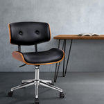 Artiss Wooden & PU Leather Office Desk Chair - Black